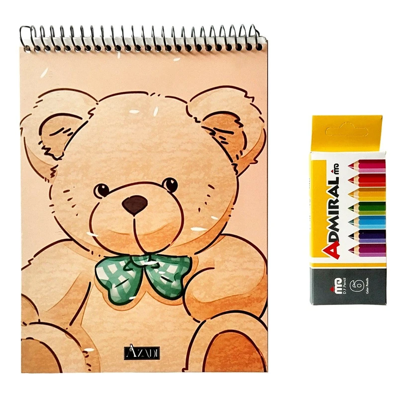 مداد رنگی 6 رنگ مدل کوتاه به همراه دفترچه نقاشی