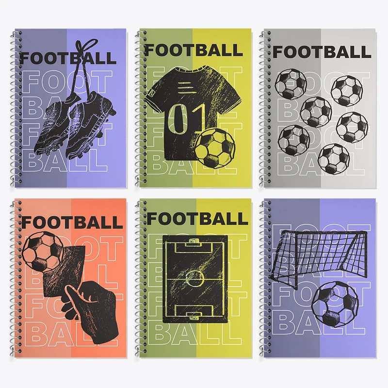 دفتر زبان 50 برگ خندالو مدل دو خط طرح فوتبال (Football) کد 34 مجموعه 6 عددی