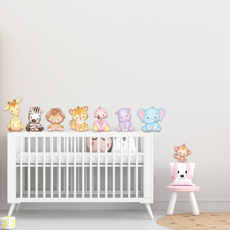 استیکر چوبی کودک باروچین مدل حیوانات آبرنگی کد 1334 مجموعه 8 عددی