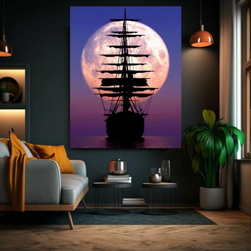 پوستر دیواری طرح کشتی و ماه کد FP103918