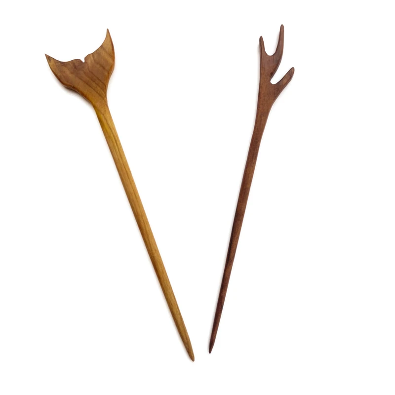 گیره مو زنانه مدل کانزاشی چوبی کد A بسته 2 عددی