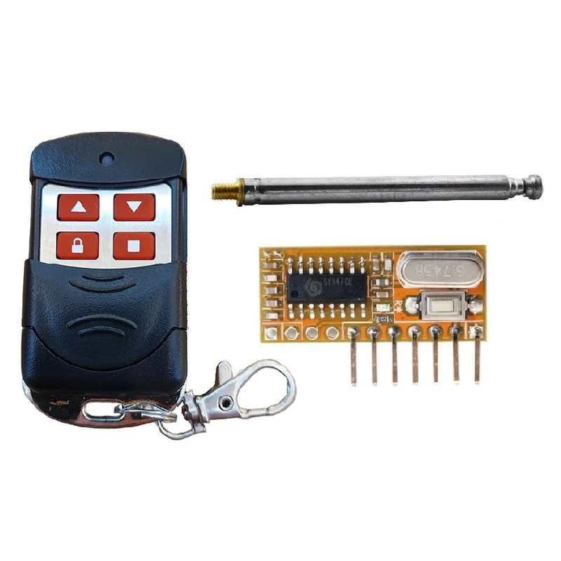 ماژول گیرنده رادیویی مدل RXC6 433MHZ کد لرن 4 کانال به همراه ریموت کنترل و آنتن تلسکوپی