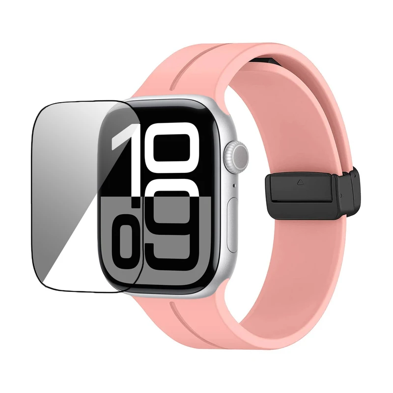 بند گوف مدل PMMA-SM مناسب برای اپل واچ سری 10 سایز 46 میلی متری به همراه محافظ صفحه نمایش