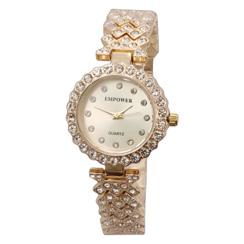 ساعت مچی عقربه ای زنانه امپاور مدل فول نگین استون دستبندی 