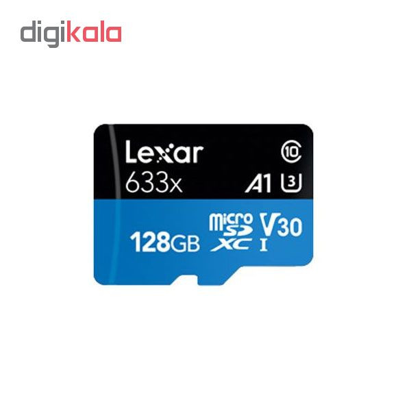 کارت حافظه microSDXC لکسار مدل V30 A1 کلاس 10 استاندارد UHS-I U3 سرعت 95MBps ظرفیت 128گیگابایت به همراه آداپتور SD