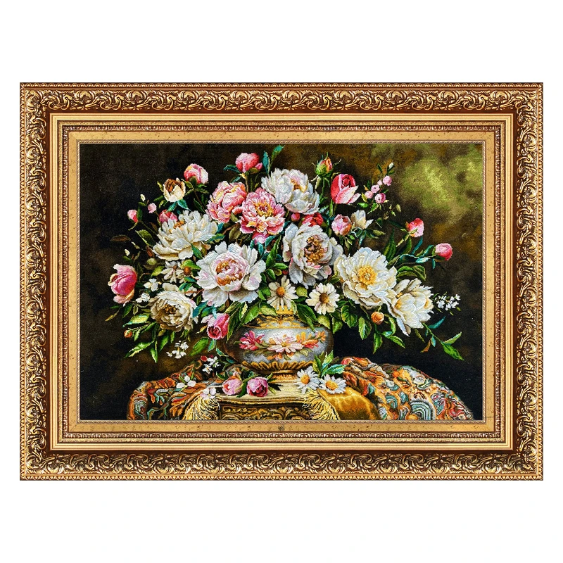 تابلو فرش دستباف فرش میرنظامی طرح گل و جام عرضی کد 2046