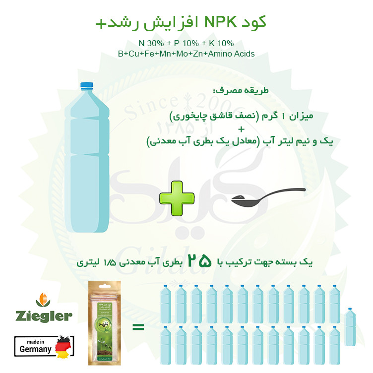کود کامل NPK افزایش رشد+ گیلدا مدل نیتروژن بالا وزن 25 گرم کود کامل NPK افزایش رشد+ گیلدا مدل نیتروژن بالا وزن 25 گرم