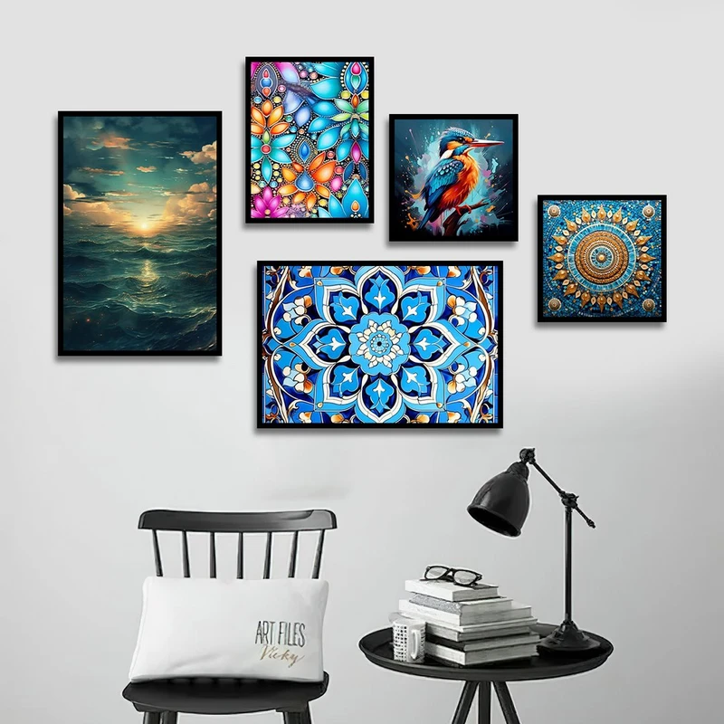 تابلو بکلیت طرح دکوراتیو سنتی و طبیعت دریا مدل B-1327 مجموعه 5 عددی