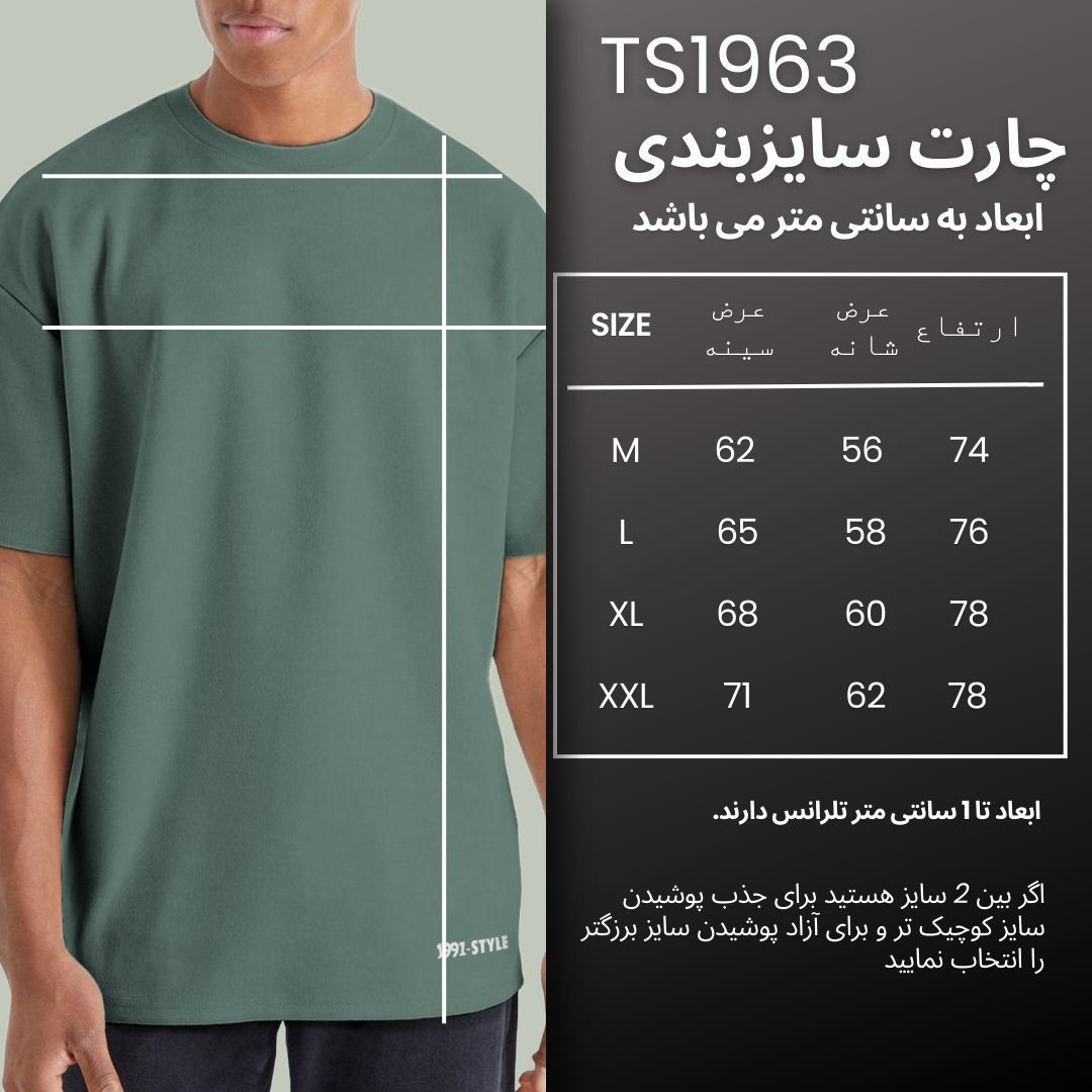 تی شرت اورسایز مردانه نوزده نودیک مدل TS1963 Gr -  - 4