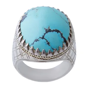 انگشتر نقره مردانه بازرگانی میلادی مدل فیروزه شجر نیشابور رکاب دستساز کد AM_999