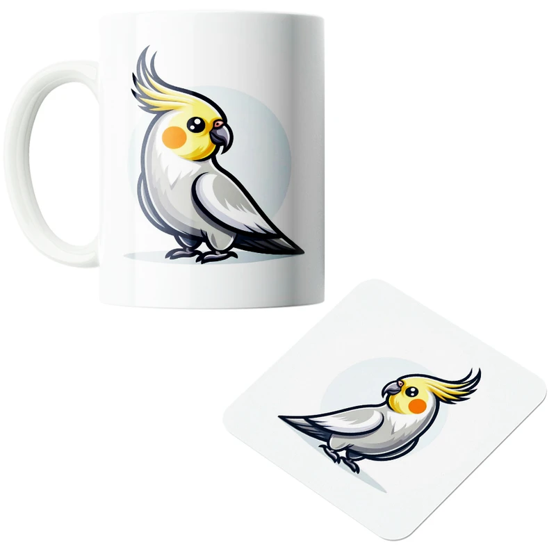 ماگ پاد آفرین مدل طوطی بامزه کد z471 به همراه زیر لیوانی