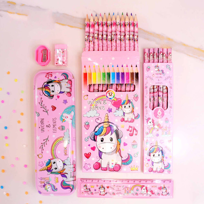 بسته لوازم تحریر مدل یونیکورن مجموعه 40 عددی