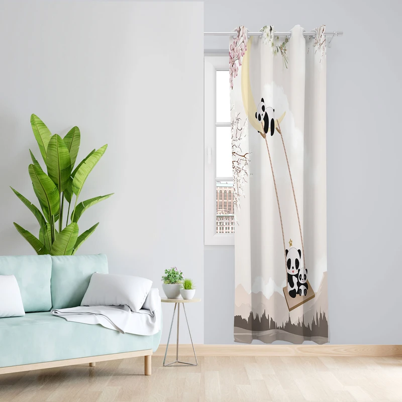  پرده مدل اتاق کودک مخمل پانچی طرح ماه کد 2669 سایز 140x280 سانتی متر