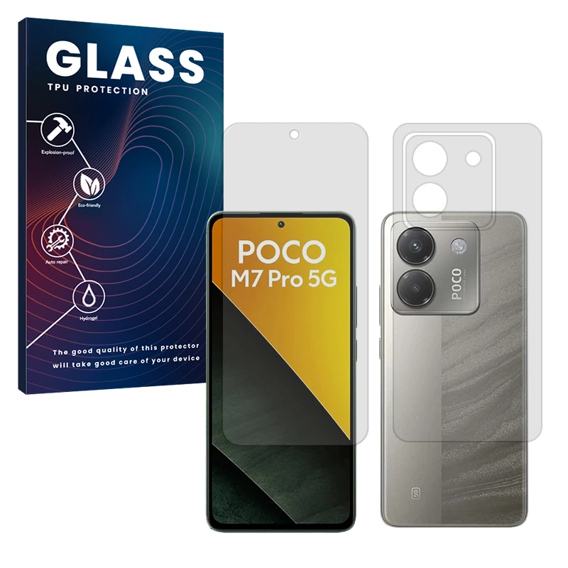 محافظ صفحه نمایش شفاف گلس مدل Resistant مناسب برای گوشی موبایل شیائومی Poco M7 Pro 5G به همراه محافظ پشت گوشی