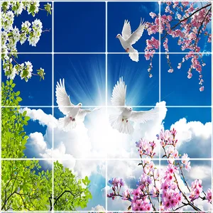 تایل سقفی اسمان مجازی طرح گلها و پرندگان کد ST 2359-16 سایز 60x60 سانتی متر مجموعه 16عددی