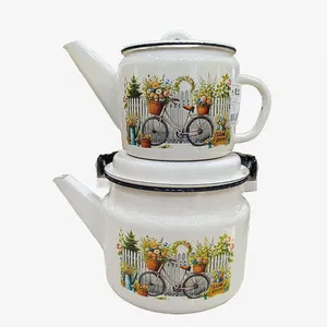 ست کتری و قوری طرح دوچرخه مدل FHUUUY گنجایش کتری 2 لیتر گنجایش قوری 1 لیتر