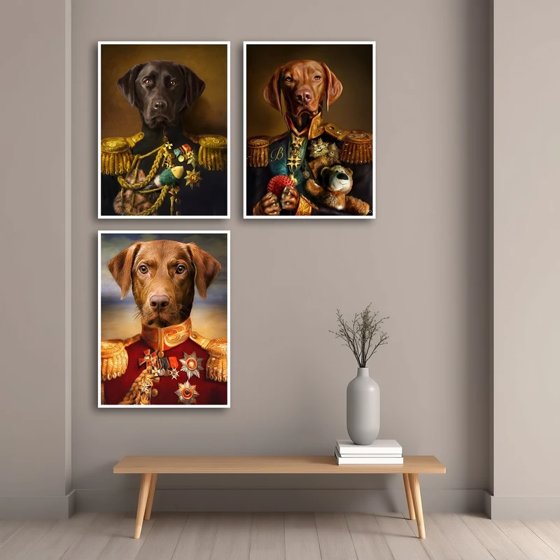 تابلو بکلیت طرح دکوراتیو گربه و سگ اشرافی کد W-MR-1087 فریم سفید مجموعه 3 عددی