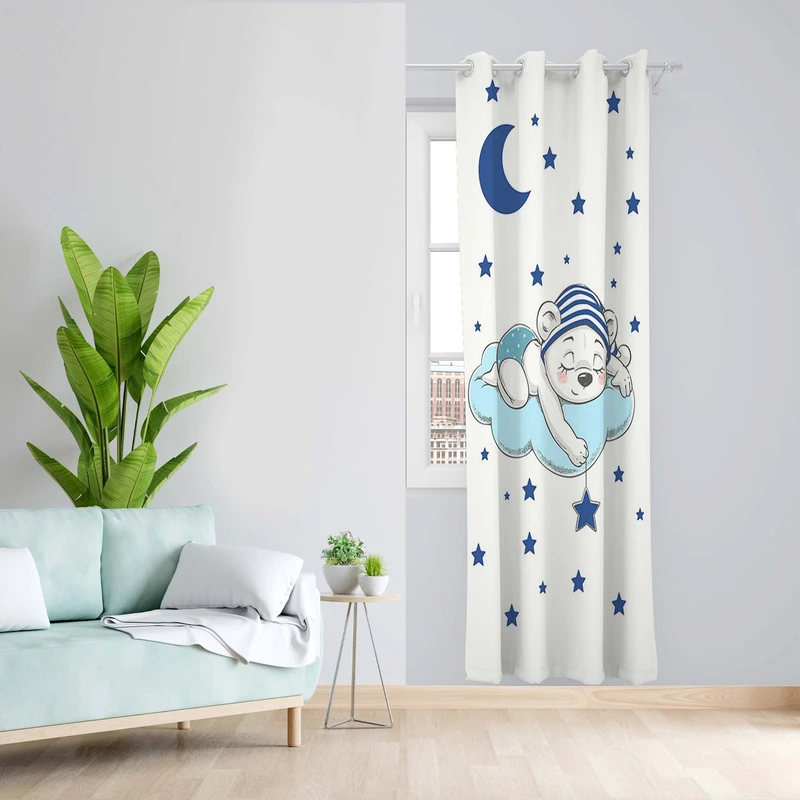 پرده طرح کودک ماه و ستاره مدل مخمل پانچی کد 1785 z سایز 140x200 سانتی متر