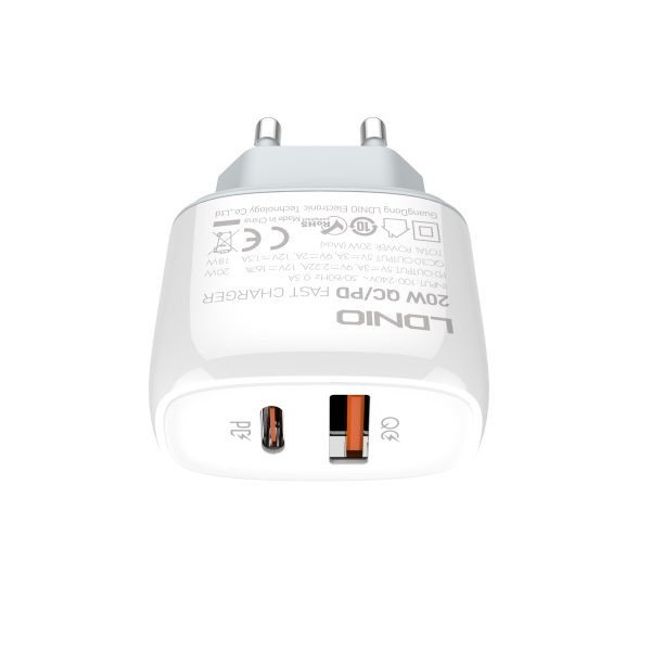 شارژر دیواری 20 وات الدینیو مدل Q229 به همراه کابل تبدیل USB-C