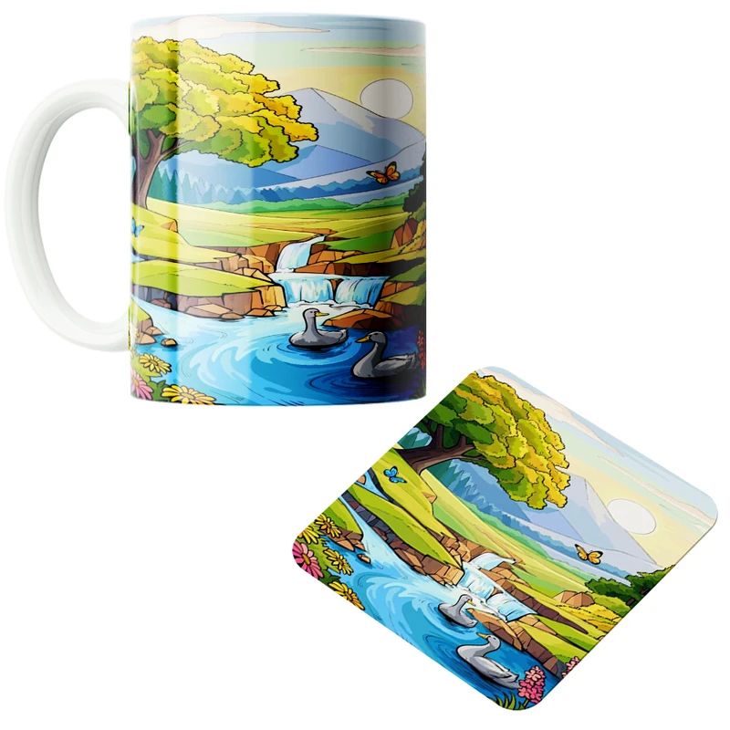 ماگ مدل منظره سرسبز کد 158 به همراه زیرلیوانی