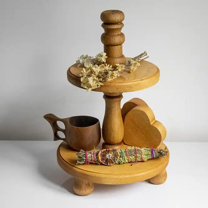 ظرف چوبی گردوچ مدل گرد دو طبقه کد LT - 2000