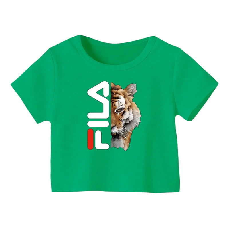 کراپ‌ تی‌شرت آستین کوتاه زنانه مدل لوگو‌ کد 15