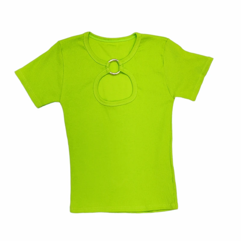 کراپ‌ تی‌شرت آستین کوتاه زنانه مدل یقه حلقه ای کد EH-121