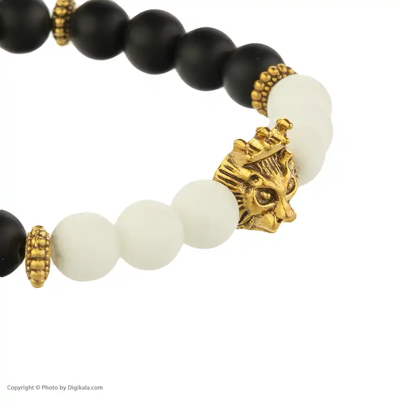 دستبند مدل مهره ای اونیکس طرح شیر و دمبل  کد009