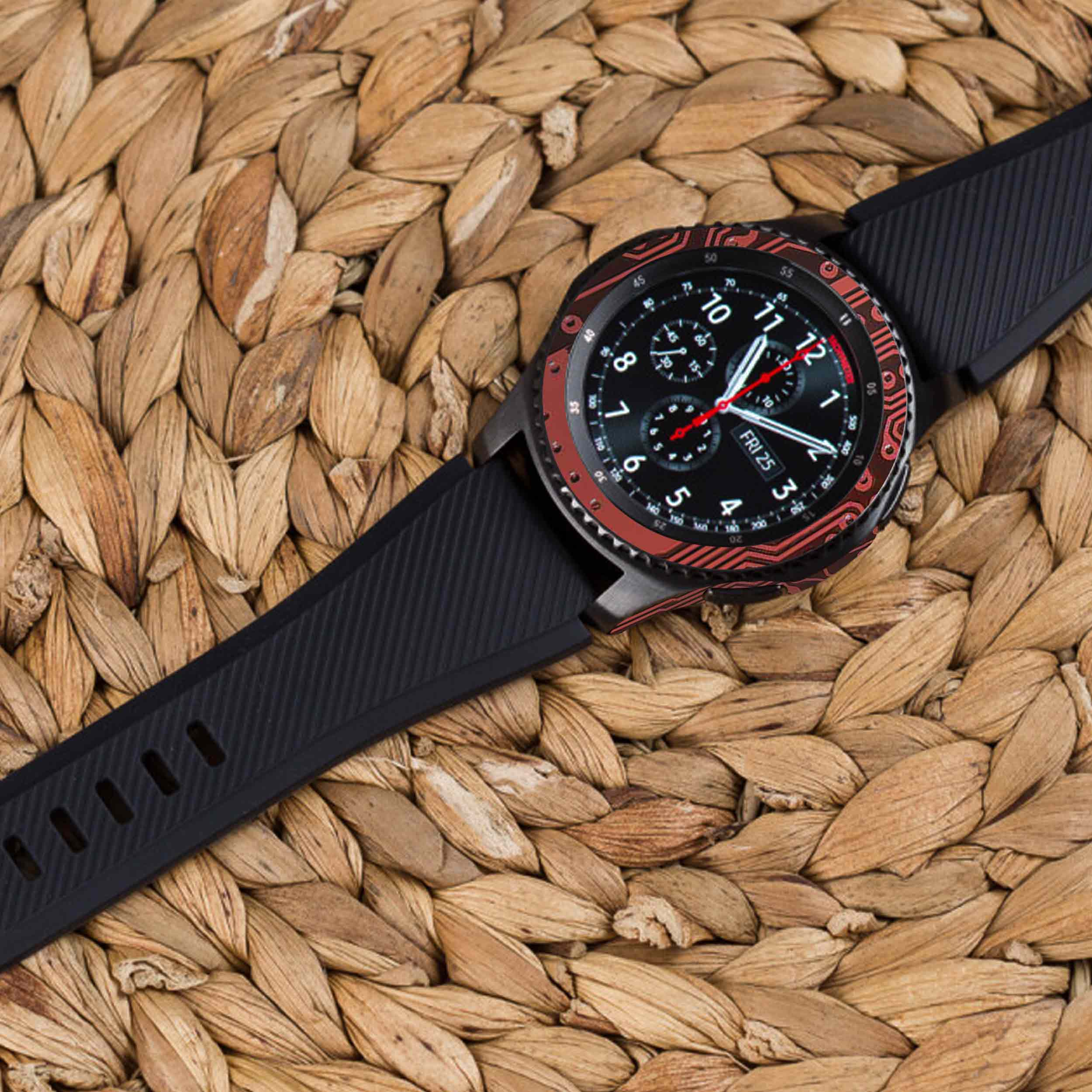 برچسب ماهوت طرح Red-Printed-Circuit-Board مناسب برای ساعت هوشمند سامسونگ Galaxy Gear S3 Frontier