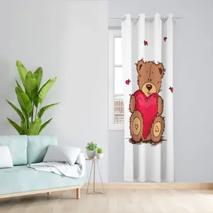 پرده مدل خرس و قلب مخمل پانچی کد 4457a سایز 140x280 سانتی متر