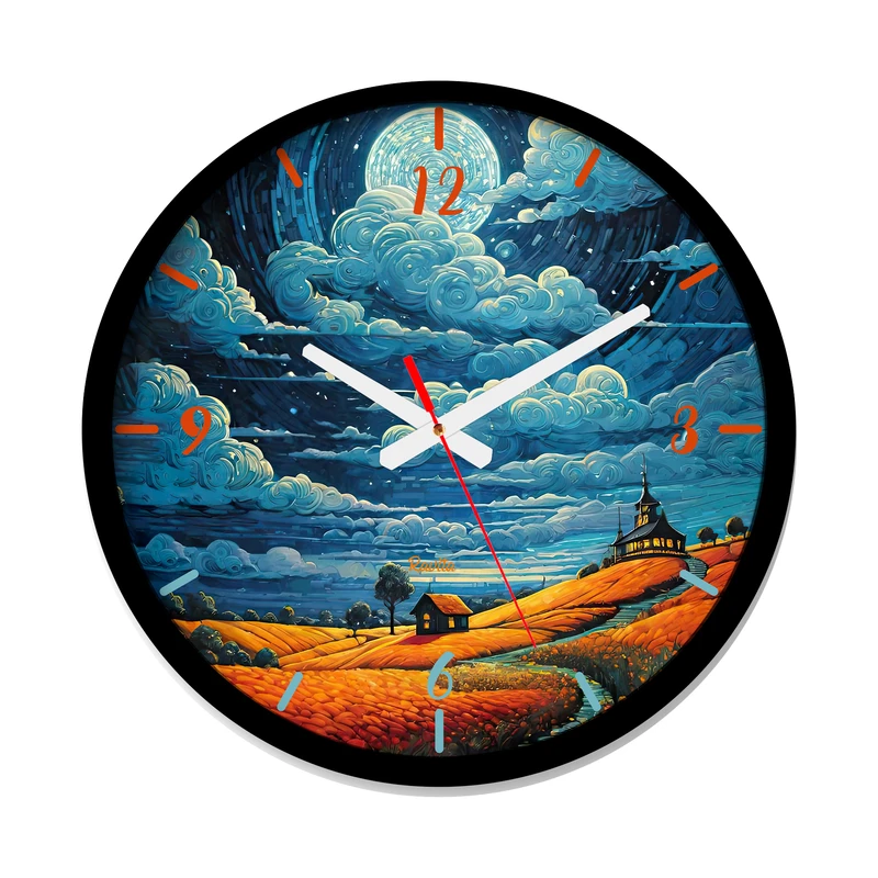 ساعت رومیزی عقربه‌ای راویتا مدل نقاشی سبک ونگوگ روستا کد3556