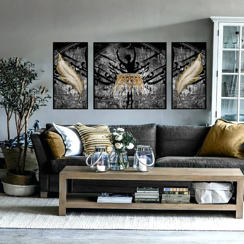 تابلو ساده بکلیت طرح مدرن آرت مدل شاین اکلیلی B-2864 مجموعه 3 عددی