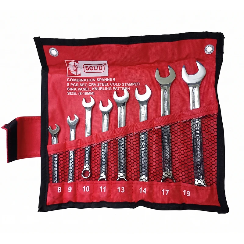 آچار یکسر تخت و یکسر رینگی سولید مدل YP-8-19\8 PCS مجموعه 8 عددی