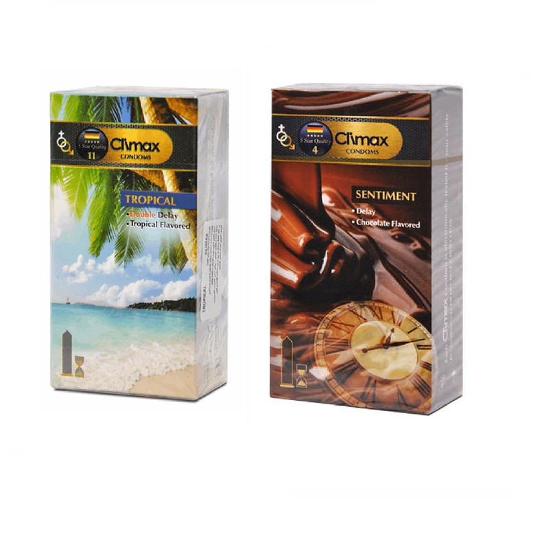 کاندوم کلایمکس مدل Tropical بسته 12 عددی به همراه کاندوم کلایمکس مدل Sentiment بسته 12 عددی کاندوم کلایمکس مدل Tropical بسته 12 عددی به همراه کاندوم کلایمکس مدل Sentiment بسته 12 عددی