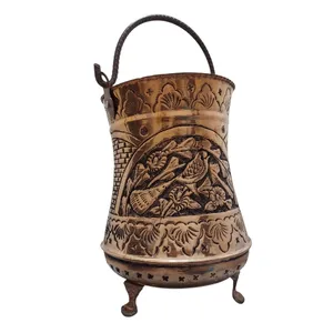 سطل زباله مسی طرح گل و مرغ کد Z