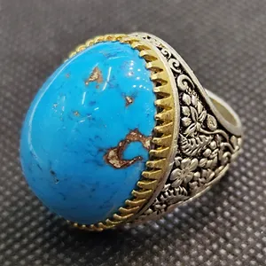 انگشتر نقره مردانه مدل سنگ فیروزه کرمانی کد 129