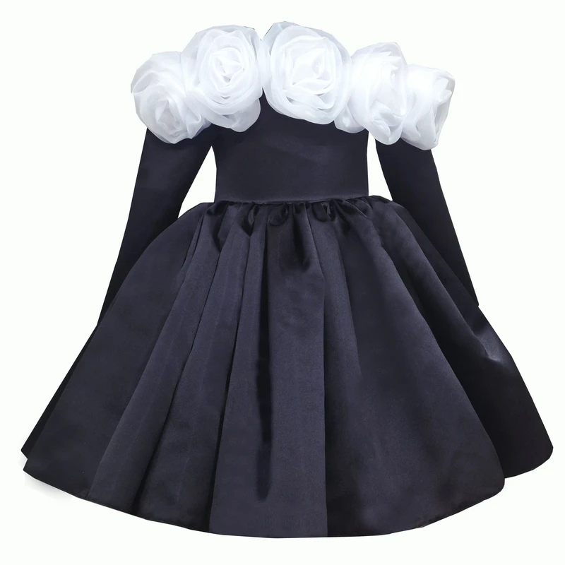 پیراهن آستین بلند یقه باز دخترانه مدل مجلسی تولدی پرنسسی