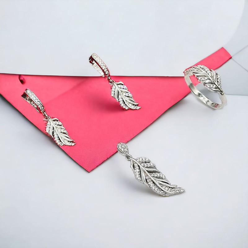 نیم ست نقره زنانه مدل برگ مبینا 0124