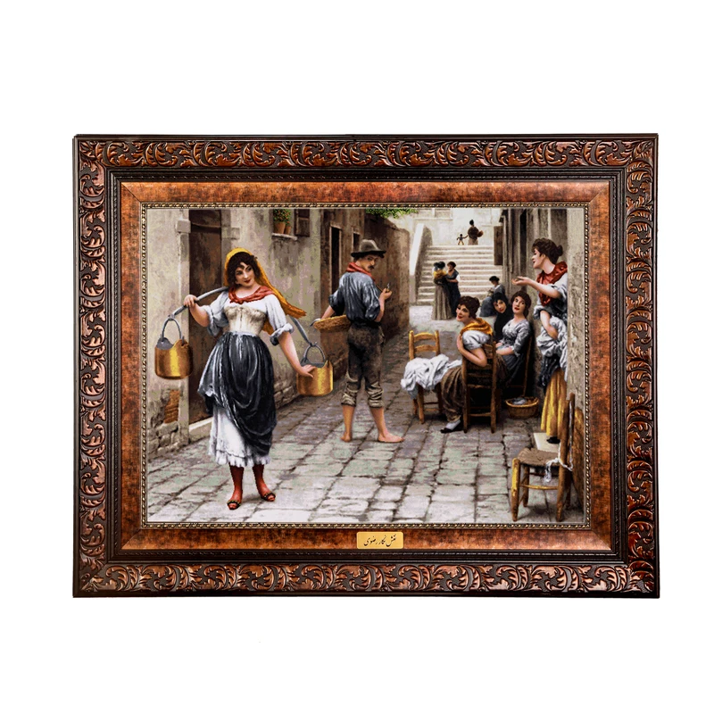 تابلو فرش ماشینی نقش نگار رضوی طرح دختر و کوچه کد 615B