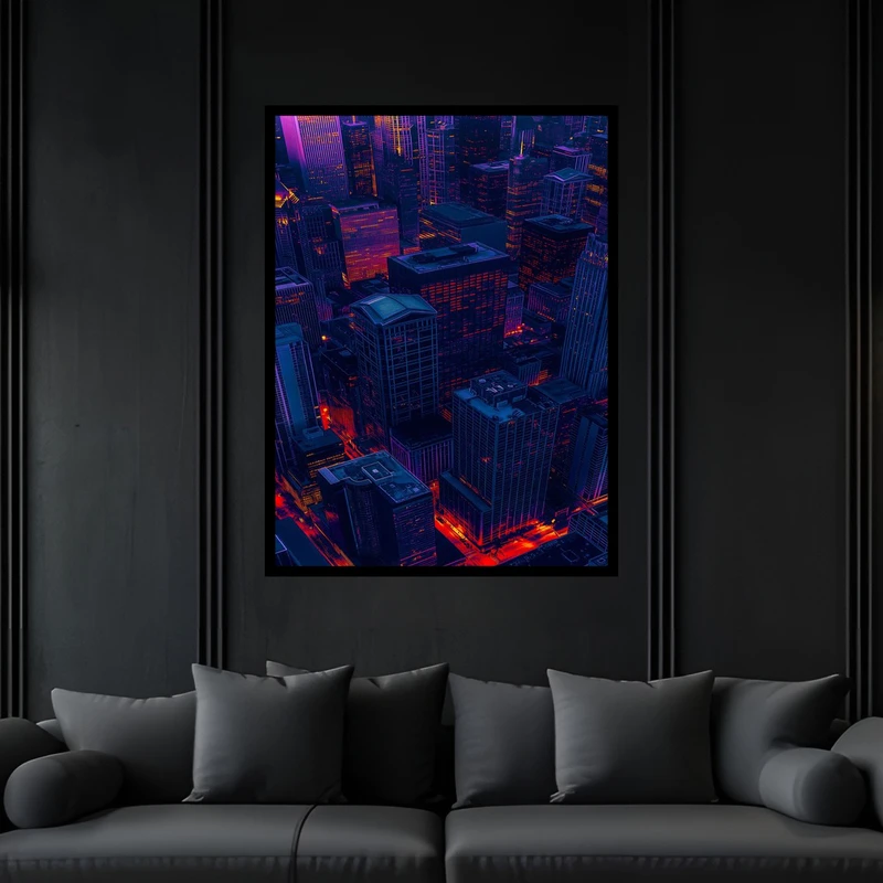 تابلو بکلیت طرح بنا و ساختمان و برج منظره شهری مدرن مدل B-bu6100 فریم مشکی