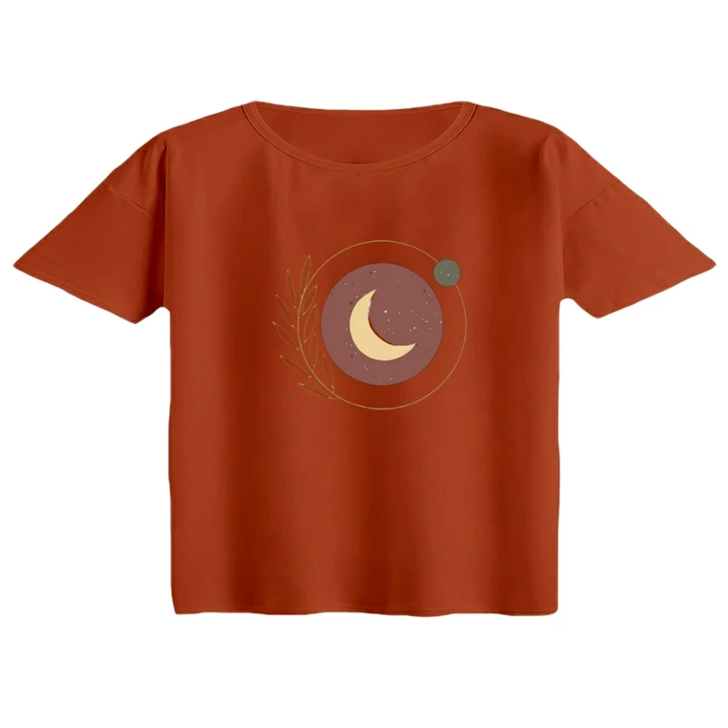 کراپ تی‌شرت آستین کوتاه زنانه مدل ماه مینیمال