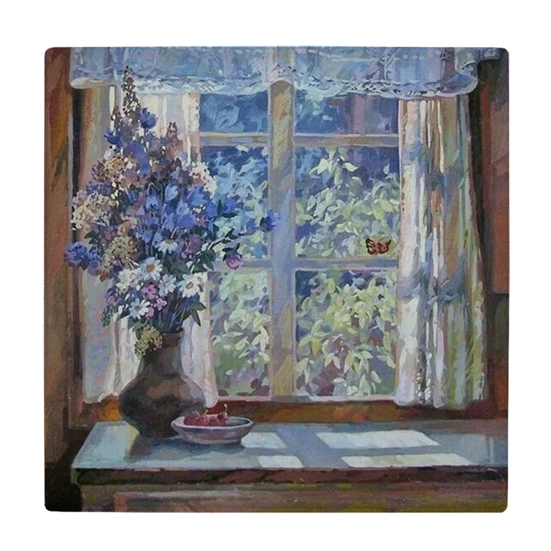  زیر لیوانی  طرح نقاشی گلدان گل پشت پنجره کد    5862951_4393