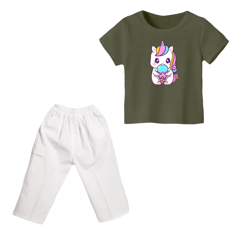 ست تی شرت و شلوارک دخترانه مدل یونیکورن کد ۲۸