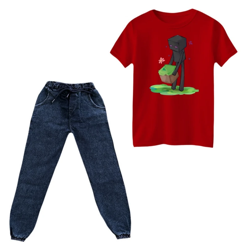 ست تی‌شرت و شلوار دخترانه مدل ماینکرفت کد 19