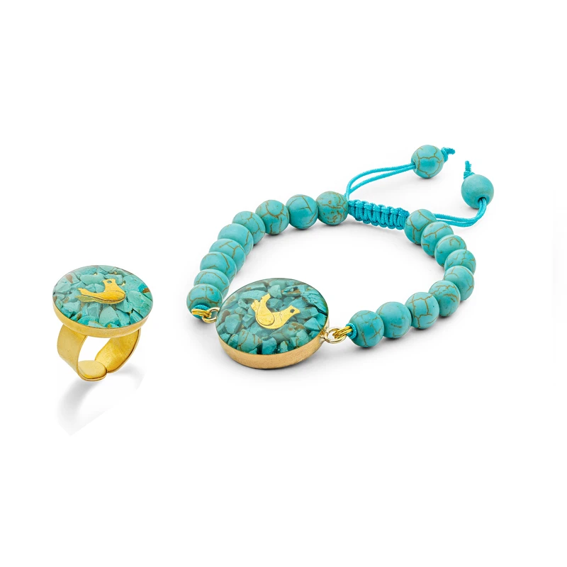 ست انگشتر و دستبند دست ساز زنانه آلتین هنر مدل پرنده طرح مرغ آمین