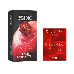 کاندوم سیکس مدل Pomegranate بسته 12 عددی به همراه کاندوم چرچیلز مدل Hot Gel بسته 3 عددی