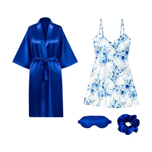 لباس خواب زنانه مدل ساتن ابریشم کد 667011 به همراه چشم بند و کش مو