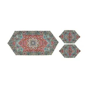 ست 3 تکه رومیزی ترمه ابریشم مدل کشمیر کد 02