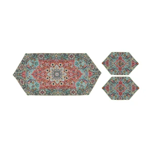 ست 3 تکه رومیزی ترمه ابریشم مدل کشمیر کد 02