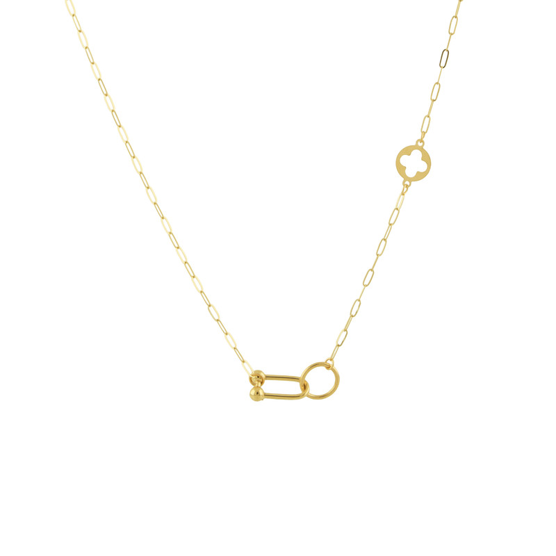 گردنبند طلا 18 عیار زنانه با زنجیر حلقه‌ای (فلامینگو) پولک مدل میرا تیفانی